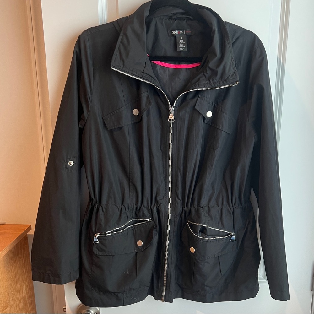 Style & Co Black Utility Jacket with Elastic Waist